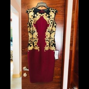 Tadashi Shoji Burgundy Black and Gold dress
